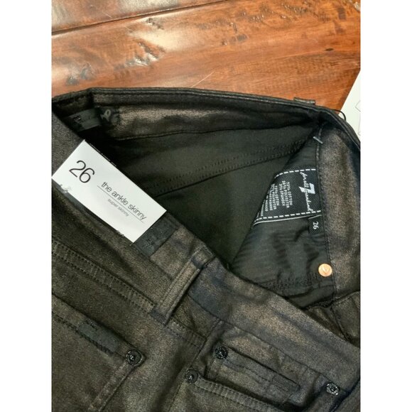 7 For all Mankind Black  & Gold Metallic Coated The Ankle Skinny Jeans Sz 26 NWT - Picture 5 of 6